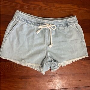 Aerie Light Wash Jean Shorts with Frayed Hem